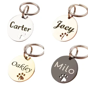 Médaille pour chien gravée en acier inox – modèle rond empreinte patte (personnalisable)