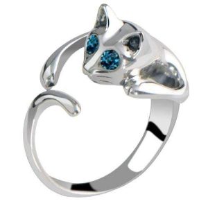 Bague chat aux yeux bleus