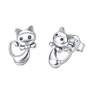 Boucles d'oreilles chat avec noeud papillon