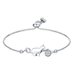 Bracelet chat ajustable zirconium pour femme
