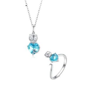 Ensemble bague chat et collier chat