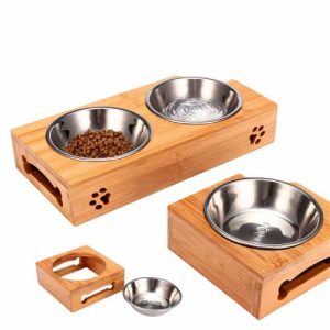 Gamelle inox avec socle en bois