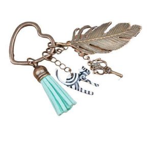 Porte-clefs décoratif avec plume, chat