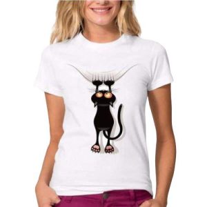 T-shirt chat femme qui s'accroche