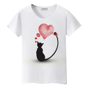 Tee shirt chat qui dessine un coeur femme