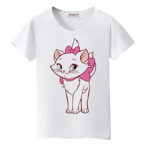 Tee shirt dessin animé chat pour femme