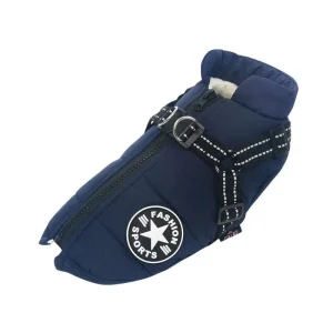 Veste pour chien imperméable chaude avec harnais intégré – Couleurs unies